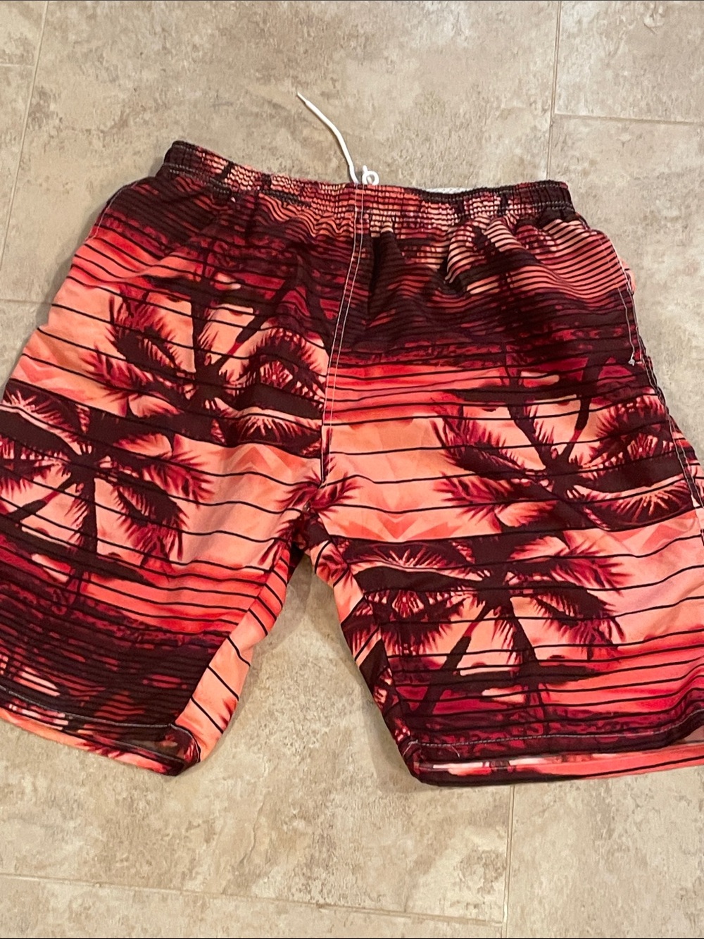 Men's Coral & Black Palm-Print Swim Board Shorts